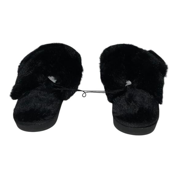 Maison Jules Women's Criss Cross Faux Fur Slippers Black Size S (5-6) - Picture 3 of 5